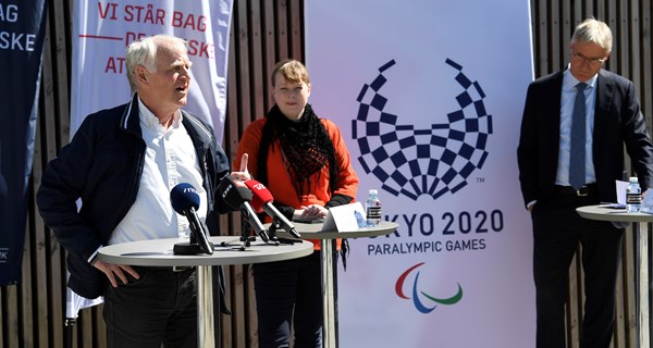 DIF's formand Niels Nygaard, kulturminister Joy Mogensen og administrerende direktør i Salling Group Per Bank på onsdagens pressemøde. Foto: Lars Møller