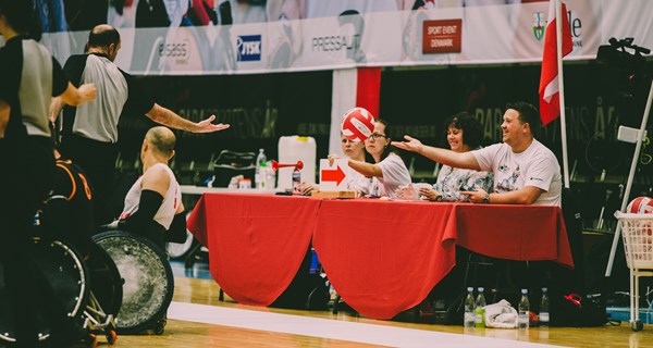 Table Officials til EM i kørestolsrugby i Vejle i 2019. Foto: leesfoto.net