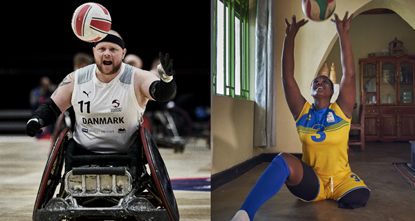 Mark Peters og og Claudine Murebwayire medvirker i den interaktive video 'To Verdener - Samme Mål foto Tine Harden