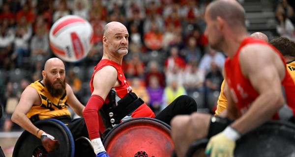 Foto: Danmark-Australien, VM i kørestolsrugby 2022 i Vejle. Fotograf: Lars Møller for Parasport Danmark