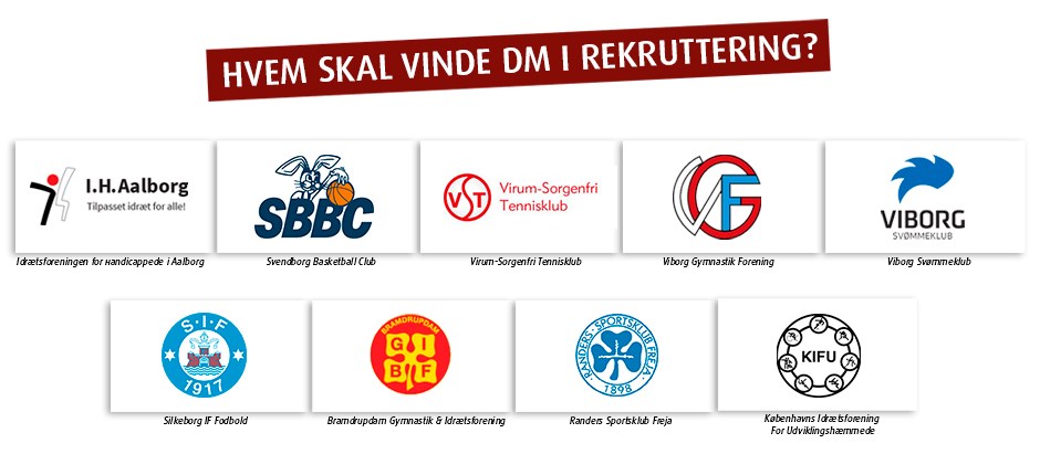 Logoer for de ni medvirkende idrætsforeninger.